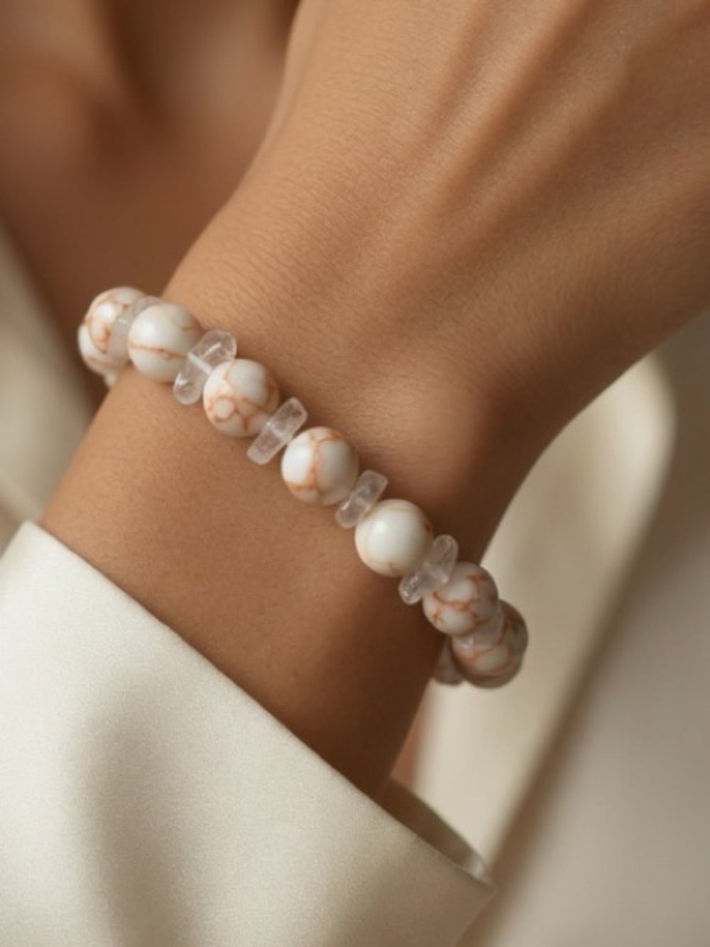 Handmade Chipped Quartz and Salmon Jasper Beaded Bracelet  size 7